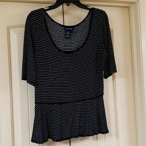 Max Edition Ladies Polka Dot short sleeve top,black. Large